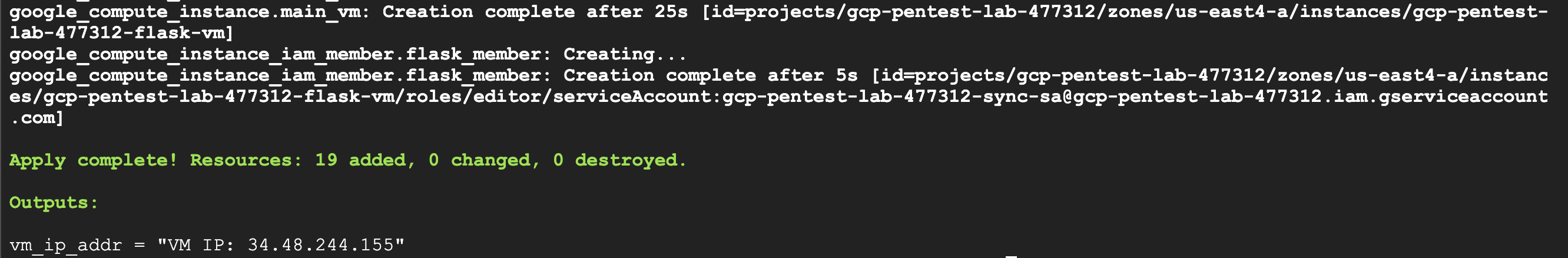 terraform apply output