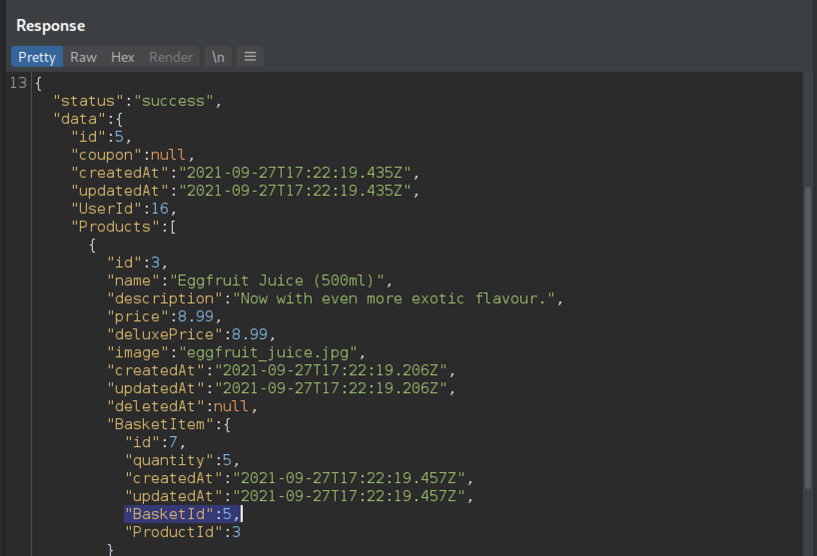 Basket API response