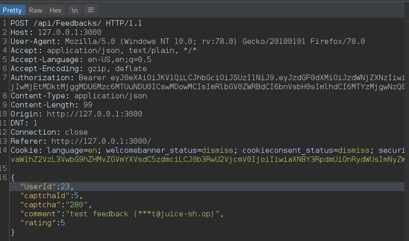 Feedback API request