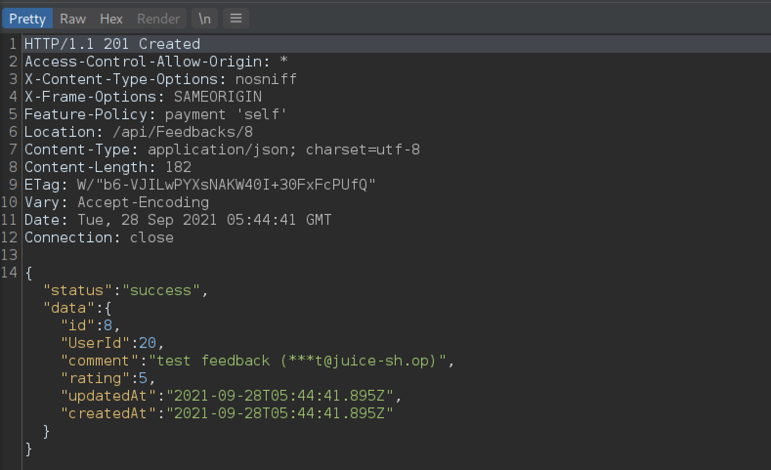 Feedback API response