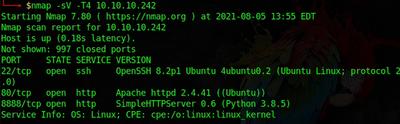 Nmap scan results